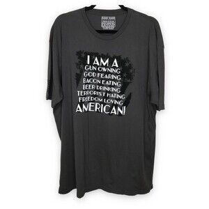 Bang Bang Apparel Dark Gray I Am American Black White Graphic T Shirt Size 2X
